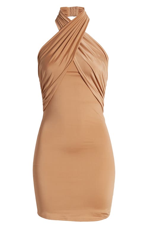 Shop Bebe Halter Minidress In Almond