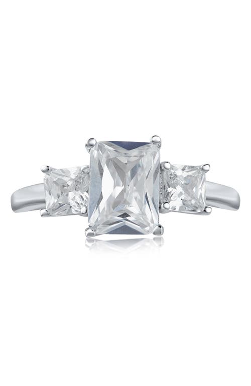 Shop Cz By Kenneth Jay Lane Cz Triple Stone Ring In Clear/silver