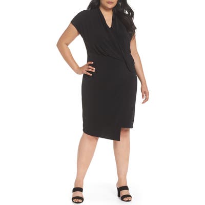 Plus Size Vince Camuto Cap Sleeve Drape Dress, Black