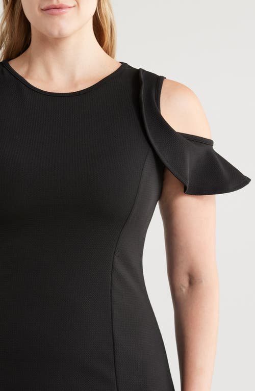 24seven Comfort Apparel Ruffle Cold Shoulder A-line Dress In Black