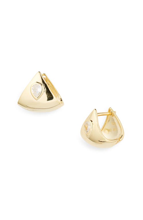 Argento Vivo Sterling Silver Shield Cubic Zirconia Hinged Hoop Earrings In Gold