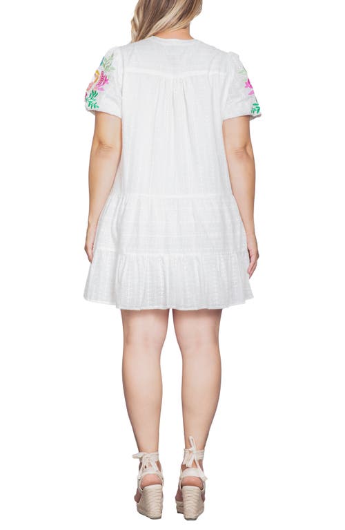Standards & Practices Embroidered Sleeve Cotton Eyelet Dress In White