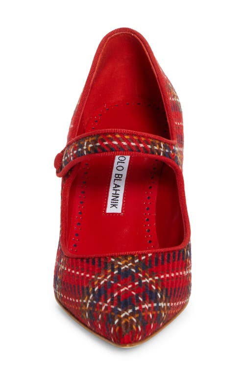 Shop Manolo Blahnik Campari Plaid Wool Pointed Toe Mary Jane Pump In Red Tartan