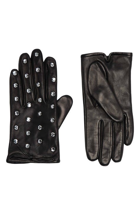 Tory Burch T Monogram Chenille & Leather Gloves in Black /New Cream