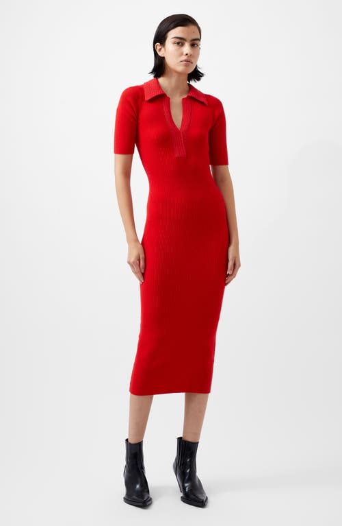 Shop French Connection Cosysoft Polo Rib Midi Sweater Dress In Mars Red