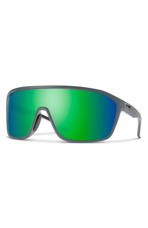 Smith Boomtown 135mm Chromapop™ Polarized Shield Sunglasses In Matte Cement/green Mirror
