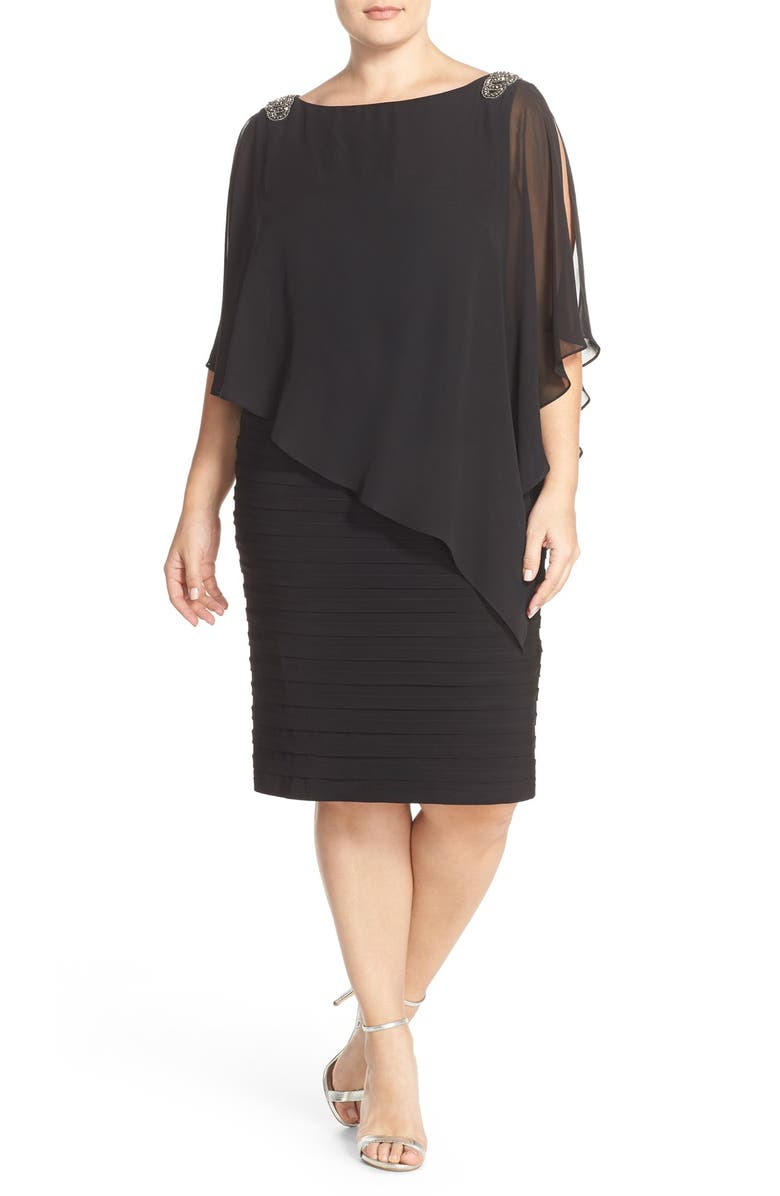 Xscape Embellished Shutter Pleat Dress with Overlay (Plus Size) | Nordstrom