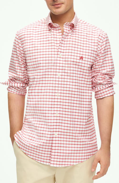 Shop Brooks Brothers Check Stretch Button-down Oxford Shirt In Red/white