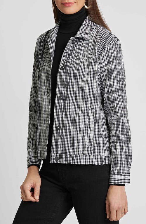 Foxcroft Thelma Crinkle Cotton Blend Gingham Jacket In Black/white