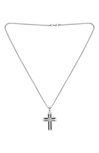 American Exchange Stainless Steel Diamond Cross Necklace In Metallic