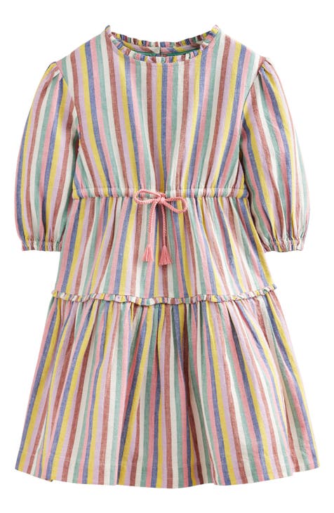 Kids' Rainbow Stripe Cotton & Linen Tiered Dress (Toddler, Little Kid & Big Kid)