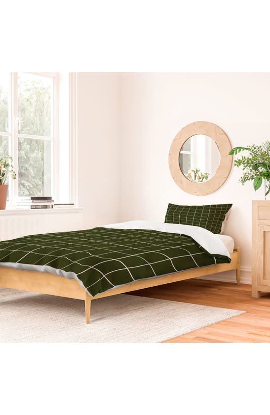 Deny Designs Grid Duvet Cover & Shams Set In Green