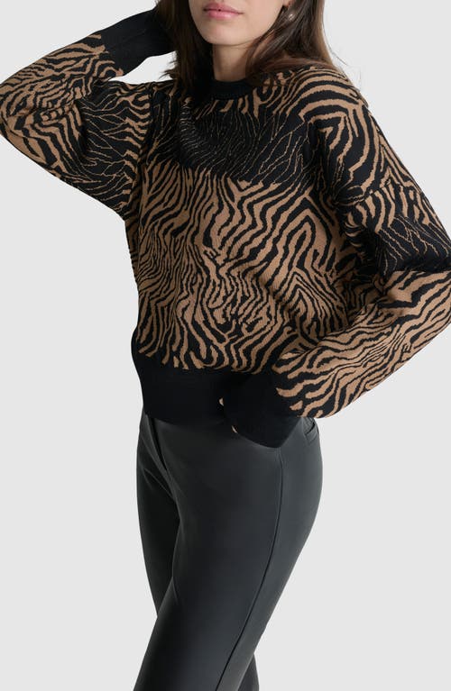 Shop Dkny Pattern Crewneck Sweater In Black/truffle