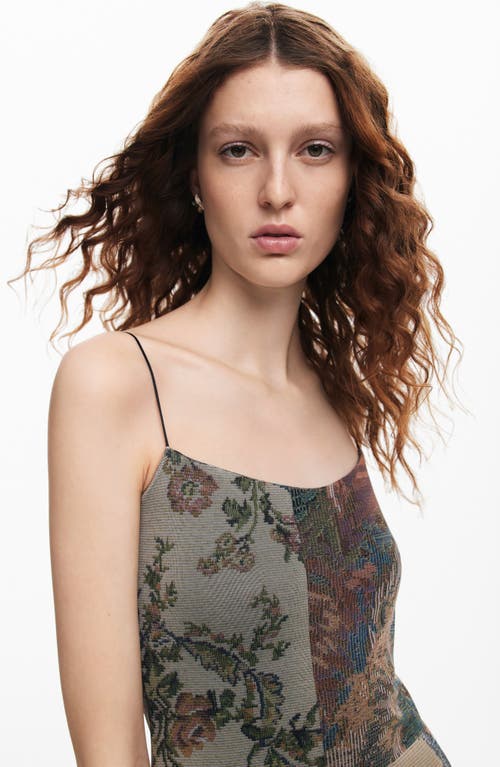Desigual Miami Mixed Print Mesh Midi Dress In Grey Multi