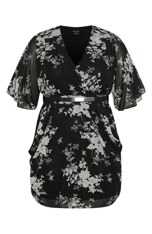 Shop City Chic Bouquet Flutter Sleeve Faux Wrap Dress In Mini Bouquet