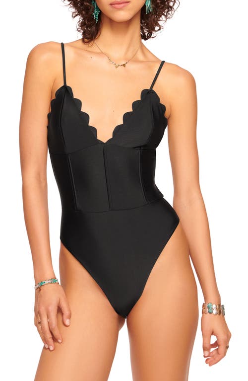 Ramy Brook Mikayla Scalloped One-Piece Swimsuit Black at Nordstrom,