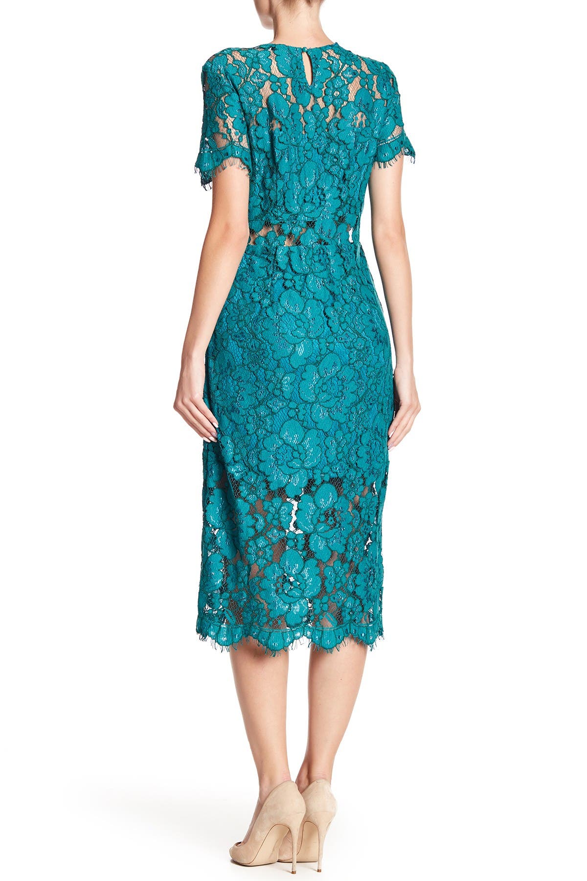 lace sheath midi dress