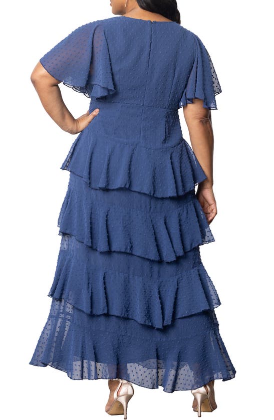 Shop Kiyonna Tour De Flounce Tiered Maxi Dress In Denim Blue Dot