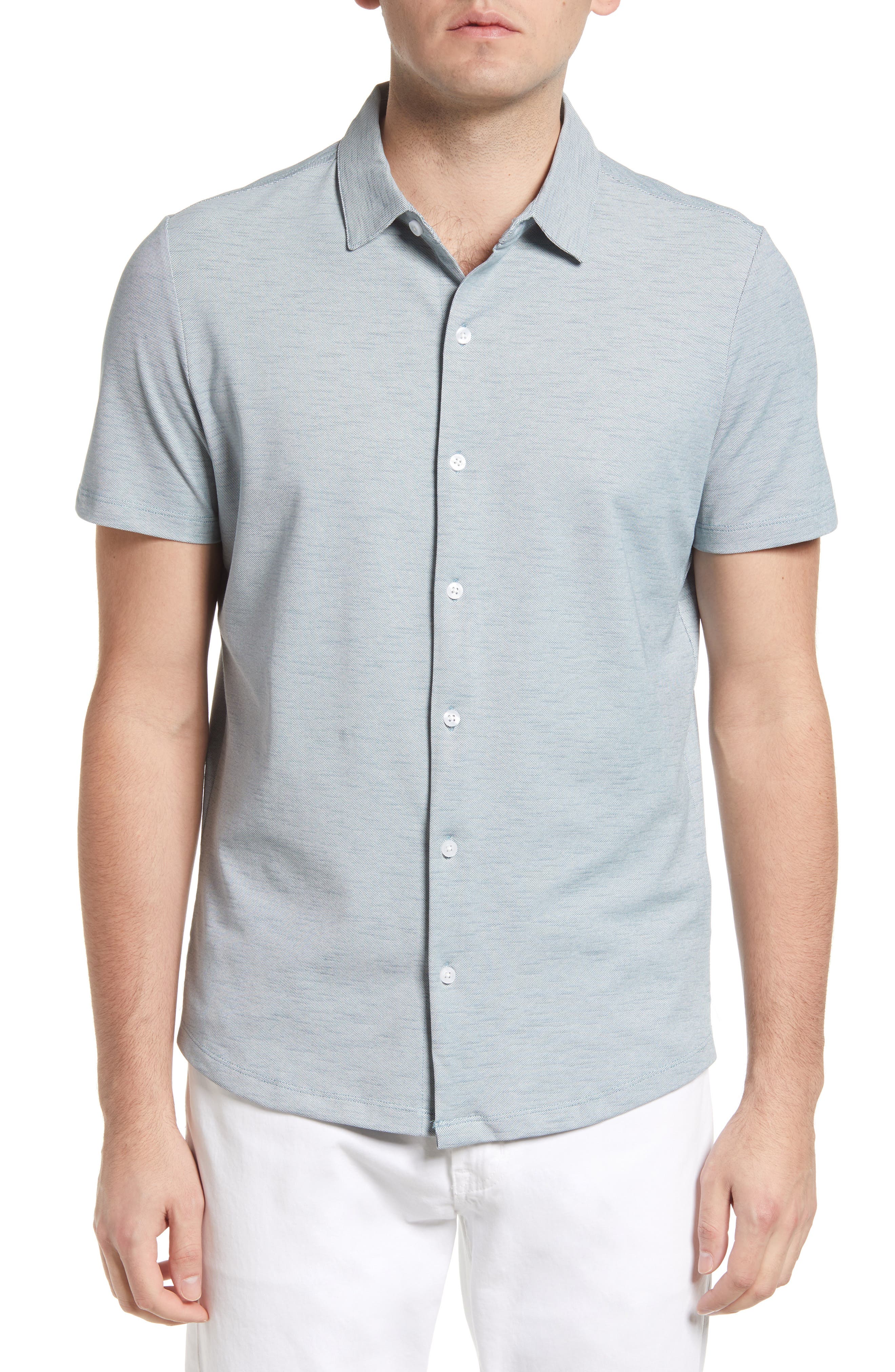 Robert Barakett Men's Whitner Knit Short-Sleeve Shirt - Soft Teal - Size XL