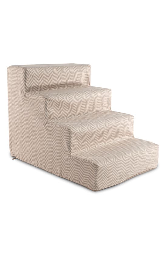 Precious Tails Herringbone High Density Foam 4 Steps Pet Dog Stairs In Khaki