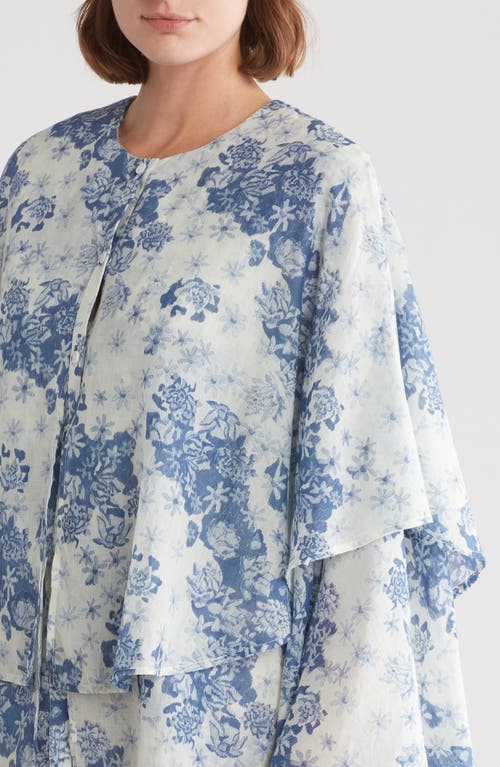 Shop Desmond & Dempsey Floataway Floral Oversize Cotton Nightgown In Flowers Of Time 50s Blue