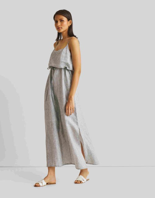 Reistor Strappy Maxi Dress In Pin-striped Linen