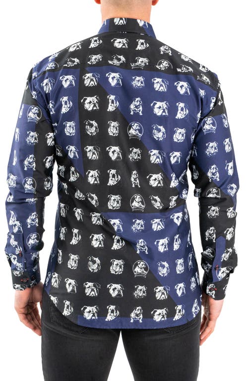 Maceoo Fibonacci Bulldog Print Contemporary Fit Button-up Shirt In Blue