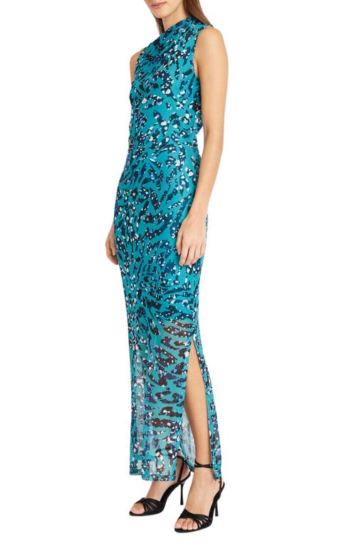 Shop Donna Morgan For Maggy Shirred Sleeveless Maxi Dress In Teal Aqua/blue