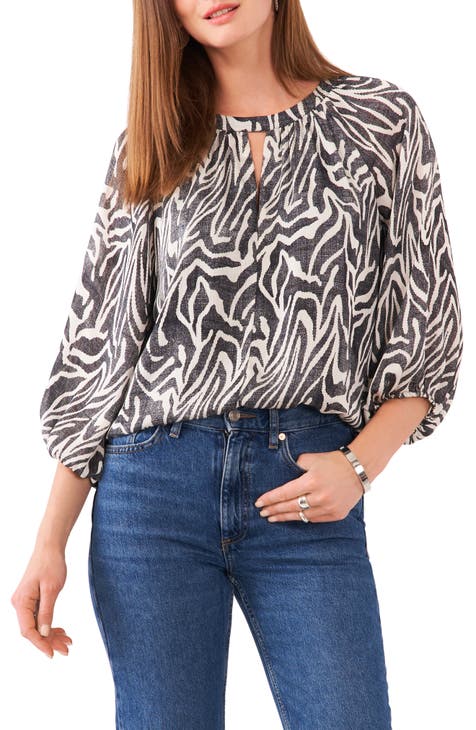Abstract Print Keyhole Neck Top