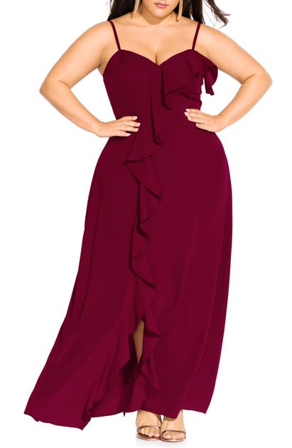 City Chic Plus Catalina Ruffle Gown In Ruby | ModeSens