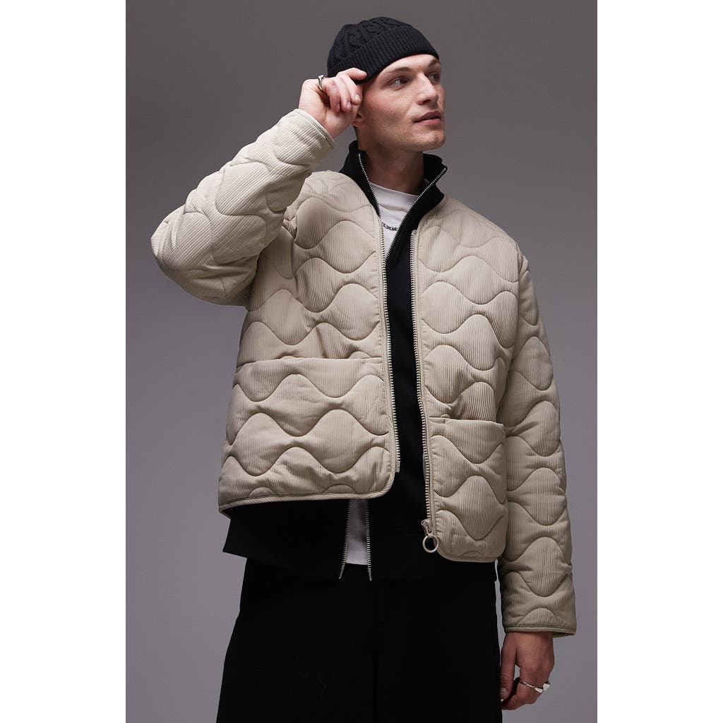 Topman Quilted Bomber Jacket in Light Grey