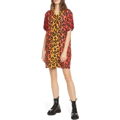 R13 Leopard Print Skater Shirtdress, Orange