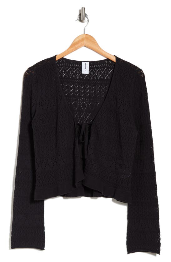 Shop Abound Pointelle Tie Front Crop Cardigan In Black Night