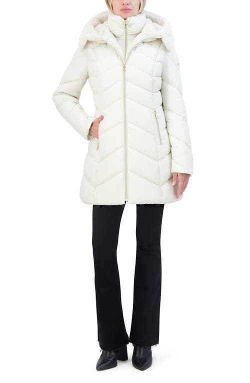 Laundry By Shelli Segal Faux Fur Trim Bibbed Puffer Jacket In Cream