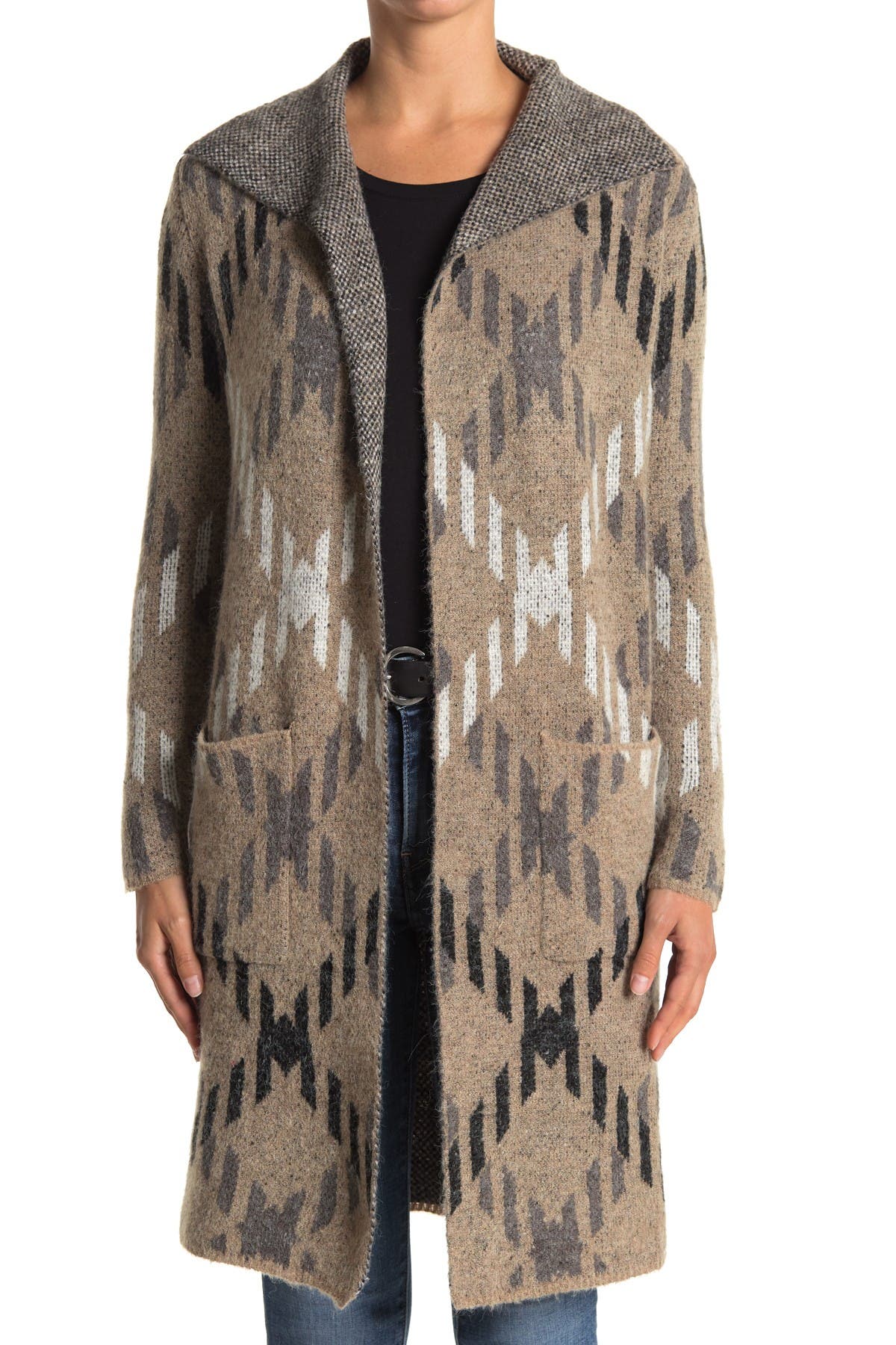 JOSEPH A Drape Collar Print Maxi Cardigan Sweater Coat Nordstrom Rack