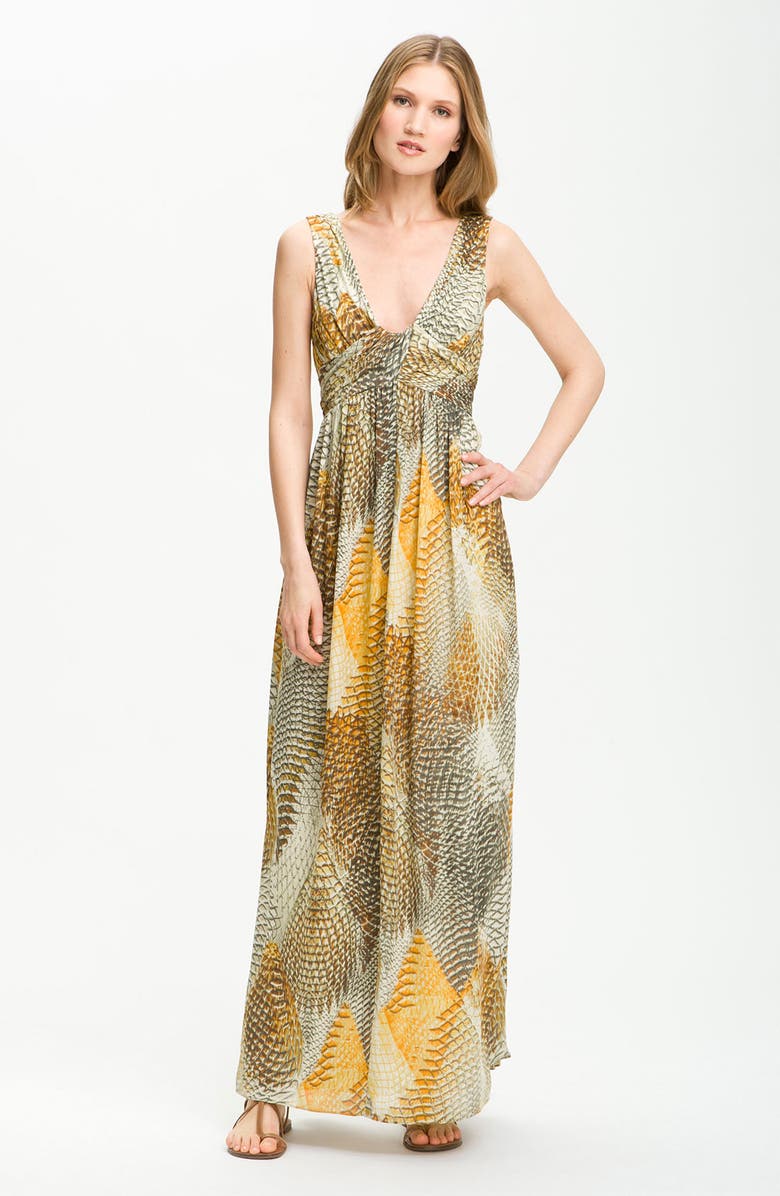Anne Klein V-Neck Print Silk Maxi Dress | Nordstrom
