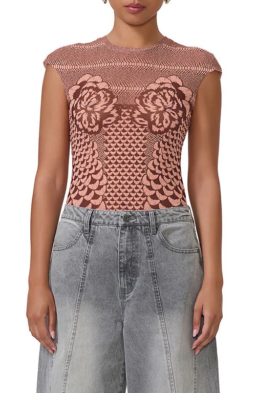 Shop Afrm Nina Print Cap Sleeve Mesh Top In Peach Petal