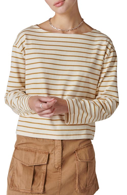 Lucky Brand Stripe Boat Neck Top In Gold