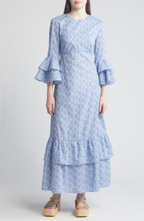 Gala Floral Tiered Cotton Maxi Dress in Light Blue