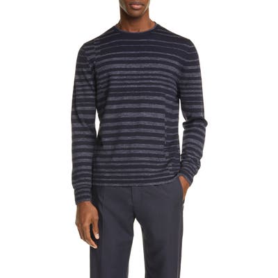 Ermenegildo Zegna Nautical Stripe Wool Blend Crewneck Sweater, 4 US - Blue