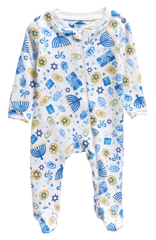 SAMMY + NAT Holiday Print Fitted One-Piece Cotton Footie Pajamas in Hannukah