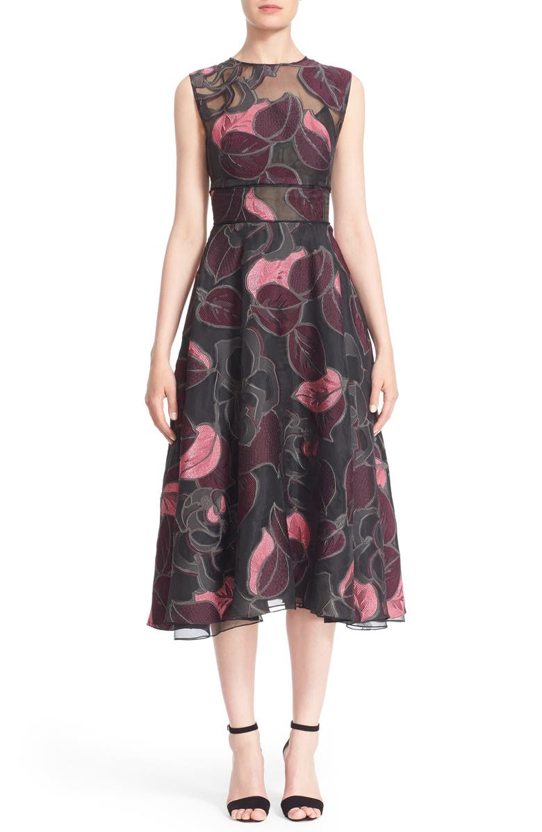 Lela Rose Leaf Fil Coupé Midi Dress | Nordstrom