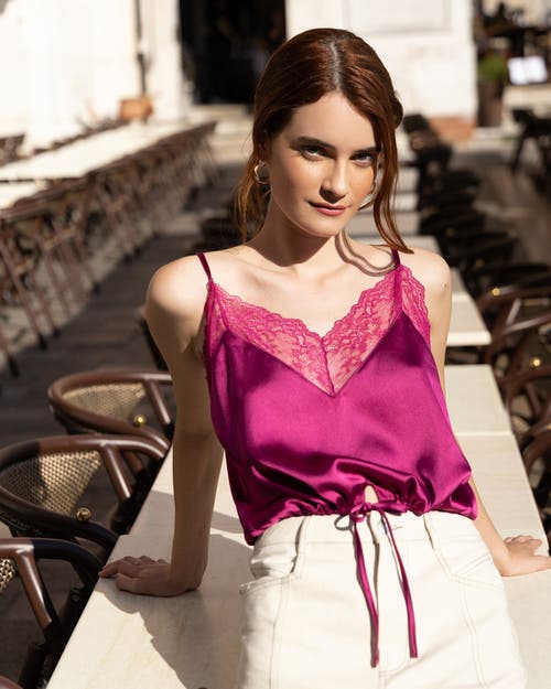 Belle & Bloom Friday Nights Lace Cami In Fuchsia