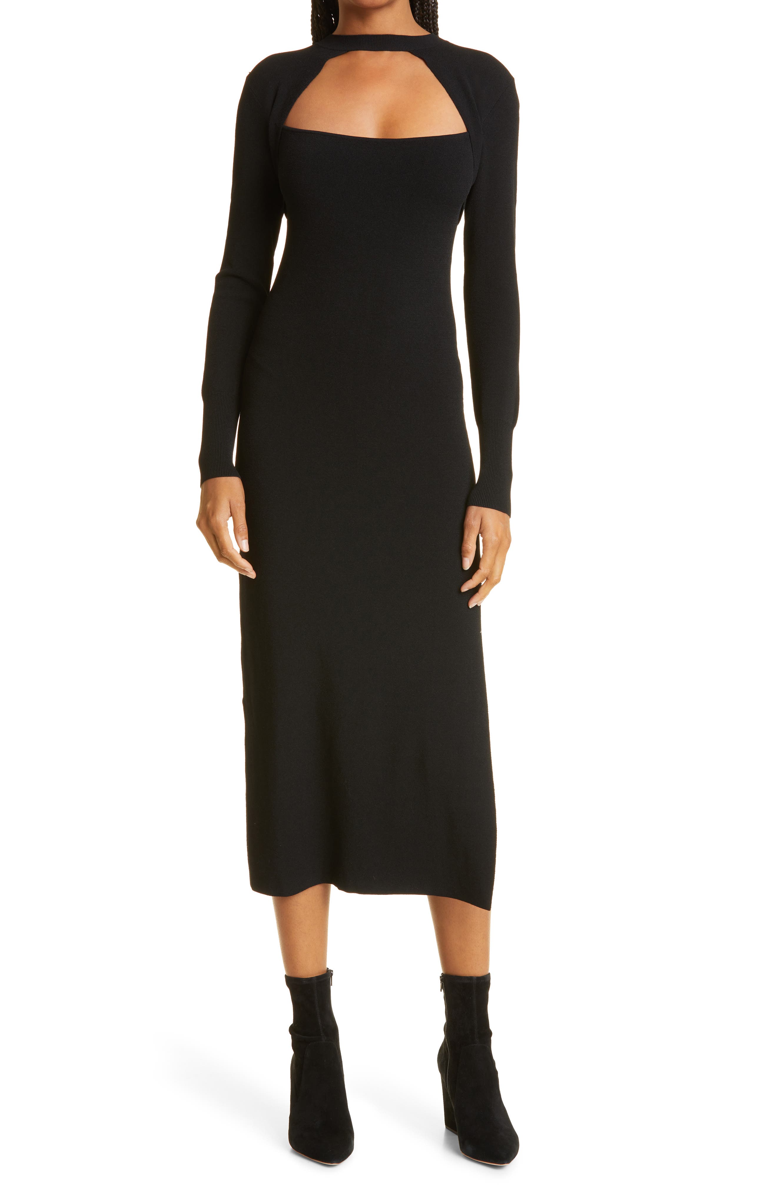 FRAME Cutout Sweater Dress in Noir at Nordstrom, Size X-Large