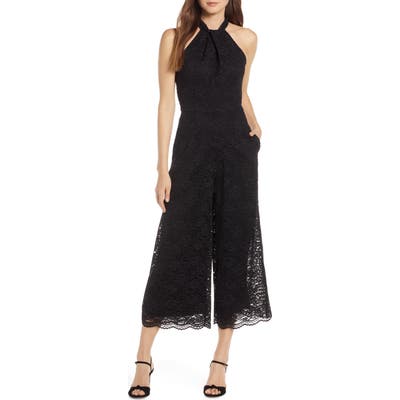 Julia Jordan Cropped Lace Jumpsuit, Black