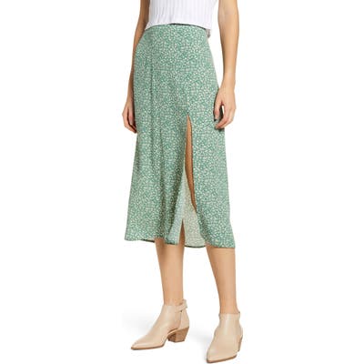 Good Luck Gem Slit Front Midi Skirt, Green