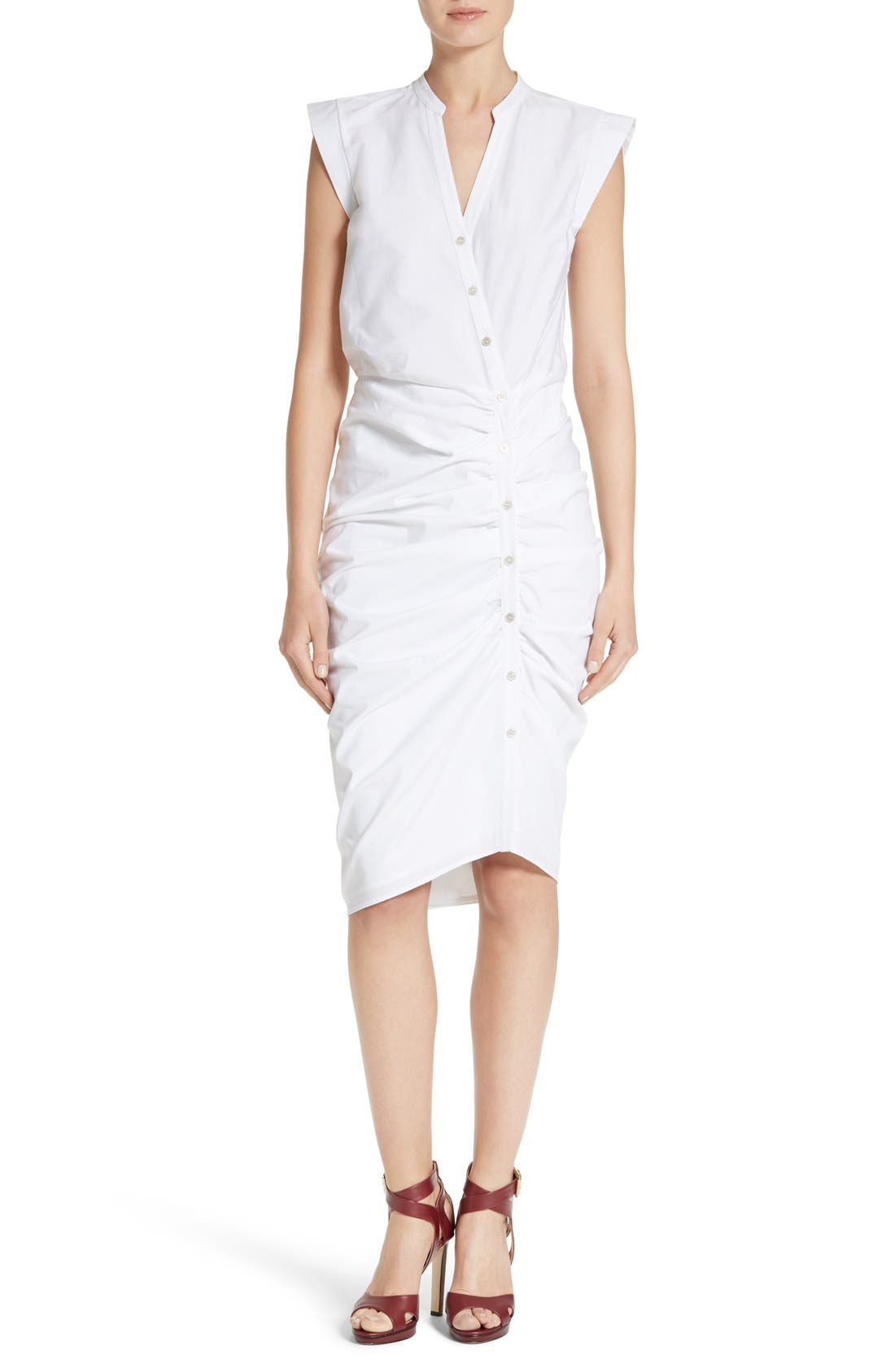 Veronica Beard Ruched Button Shirt Dress In White