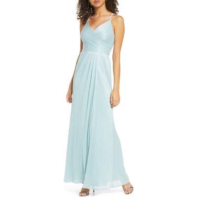 Morgan & Co. Glitter Knit Wrap Front Gown, Blue