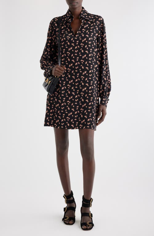 Shop Chloé Ginkgo Homage Print Long Sleeve Silk Shift Dress In Pearl Blush