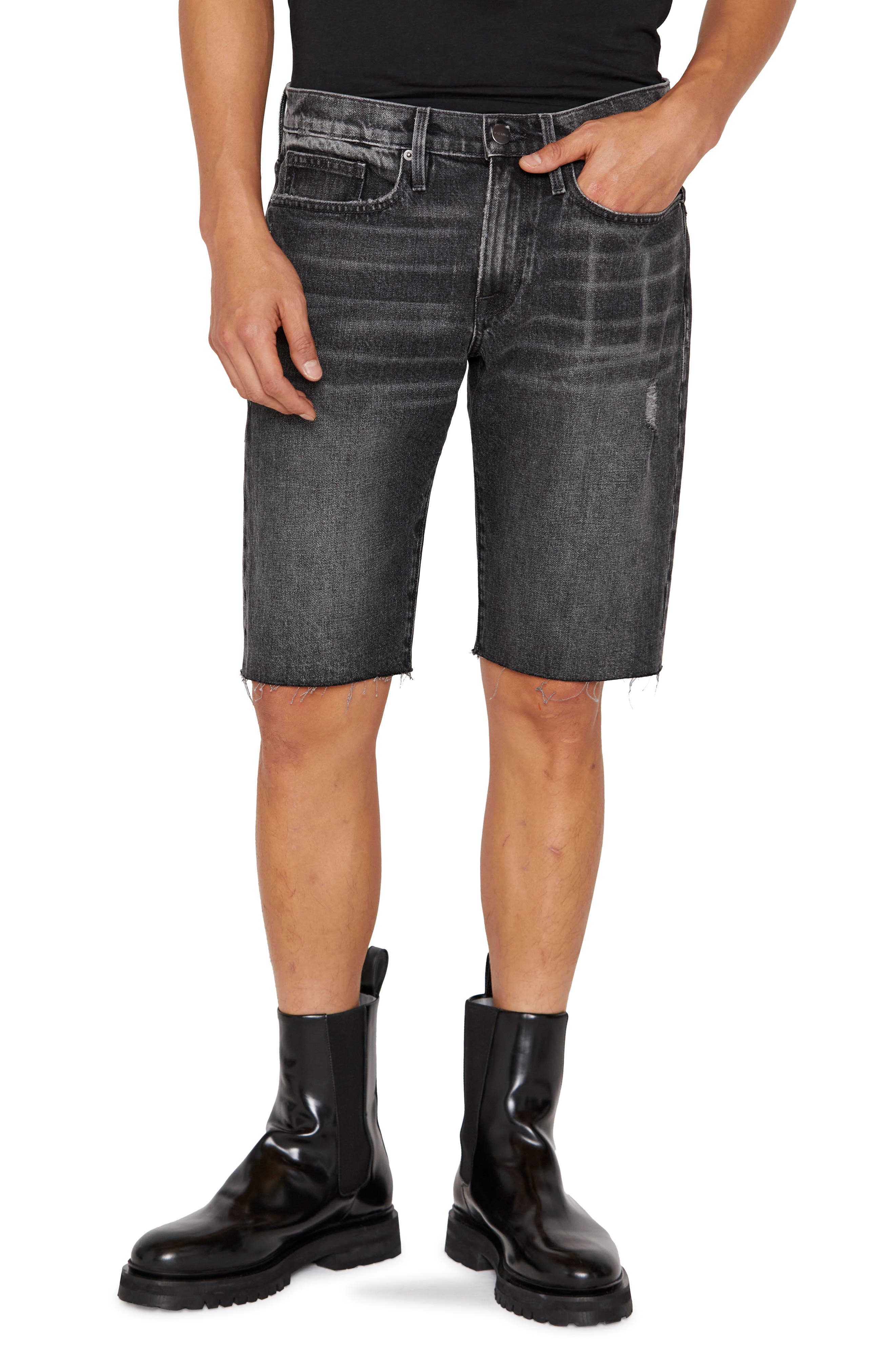 FRAME L'Homme Cutoff Denim Shorts in Charlock Rips at Nordstrom, Size 30